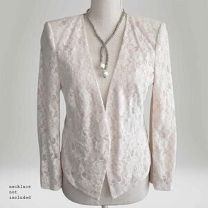 BCBG MAXAZRIA Cream Lace Crop Padded Shoulder Blazer Sz.Small